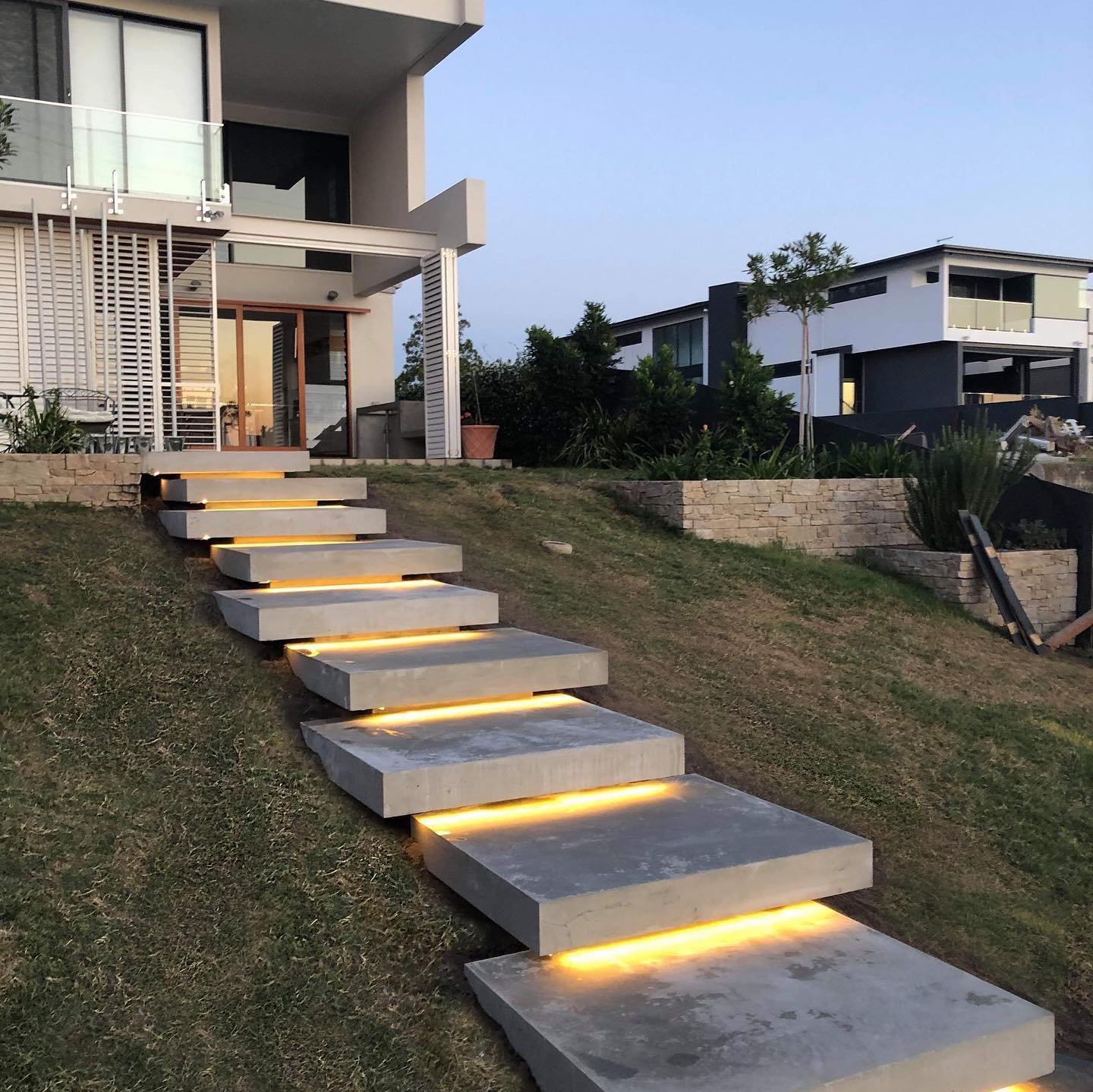 Outdoor LED stair lighting installation on the Sunshine Coast
