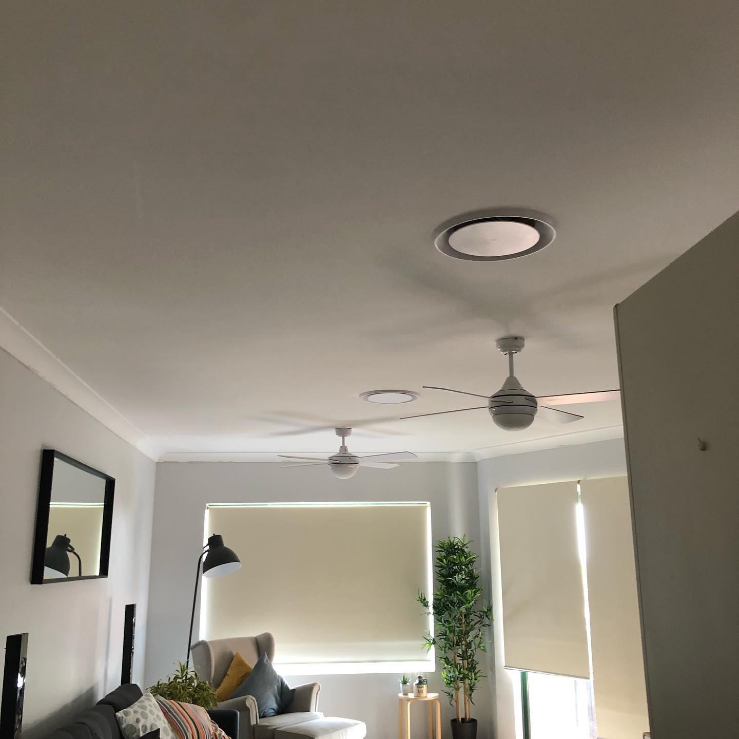 Ceiling fan and smoke alarm installation in living room on the Sunshine Coast