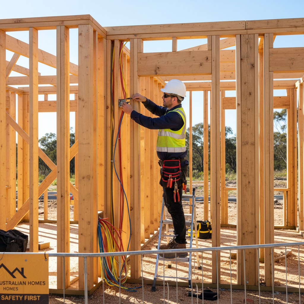 Electrician wiring a new home build on the Sunshine Coast